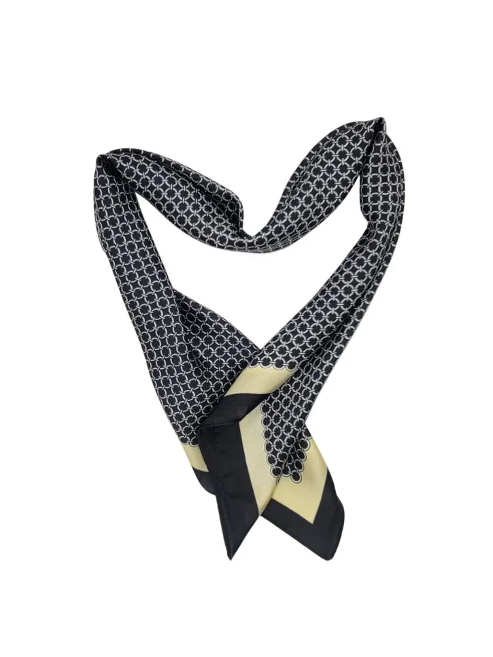 ✨Luxurious Silky Square Scarf Bandana Black Beige Geometric Chain Print Wrap New